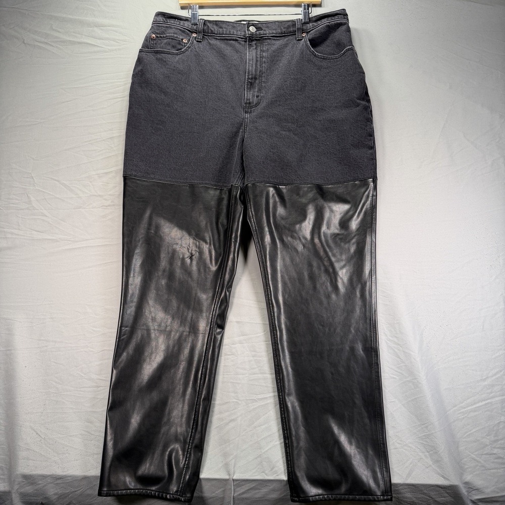 Abercrombie & Fitch Jeans Women 34 Black Faux Leather Straight Ultra High Rise